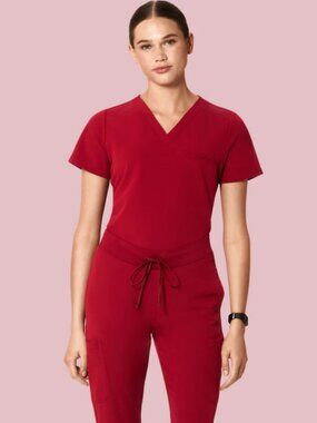 Mandala "Bright Red" Scrub Set - One-Pocket Top & Straight Leg Pants - Small